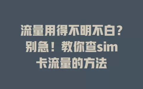 流量用得不明不白？别急！教你查sim卡流量的方法