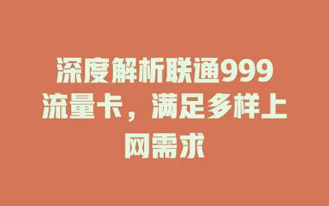 深度解析联通999流量卡，满足多样上网需求