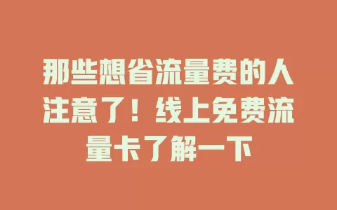 那些想省流量费的人注意了！线上免费流量卡了解一下