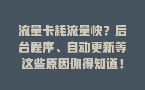 流量卡耗流量快？后台程序、自动更新等这些原因你得知道！