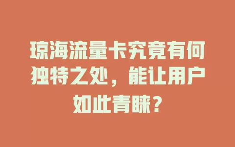 琼海流量卡究竟有何独特之处，能让用户如此青睐？