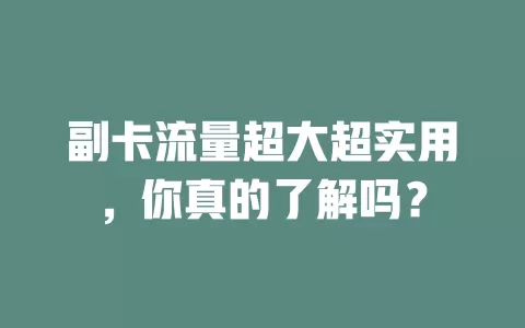副卡流量超大超实用，你真的了解吗？
