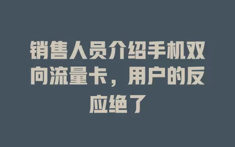 销售人员介绍手机双向流量卡，用户的反应绝了