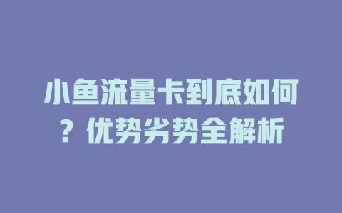 小鱼流量卡到底如何？优势劣势全解析