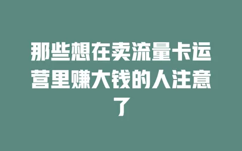 那些想在卖流量卡运营里赚大钱的人注意了