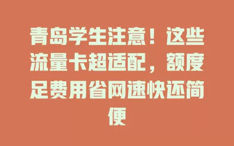 青岛学生注意！这些流量卡超适配，额度足费用省网速快还简便