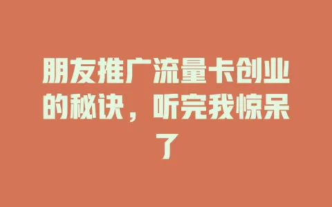 朋友推广流量卡创业的秘诀，听完我惊呆了