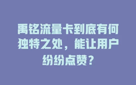 禹铭流量卡到底有何独特之处，能让用户纷纷点赞？