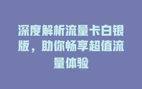 深度解析流量卡白银版，助你畅享超值流量体验