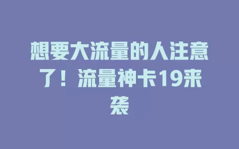 想要大流量的人注意了！流量神卡19来袭