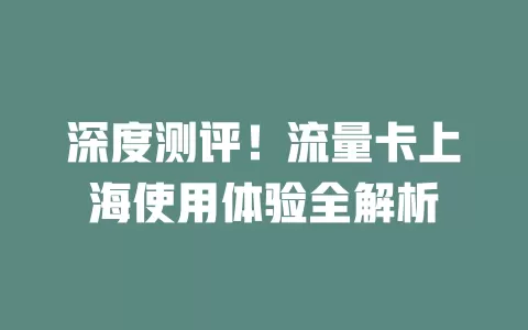 深度测评！流量卡上海使用体验全解析