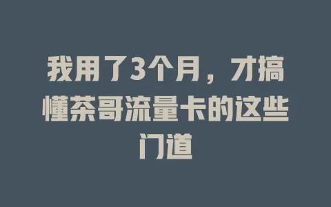 我用了3个月，才搞懂茶哥流量卡的这些门道