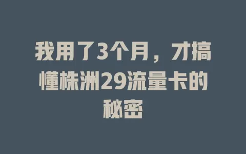 我用了3个月，才搞懂株洲29流量卡的秘密