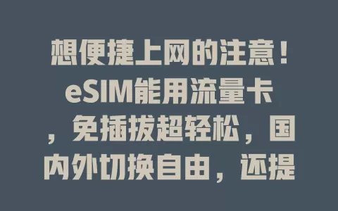 想便捷上网的注意！eSIM能用流量卡，免插拔超轻松，国内外切换自由，还提升便携性与安全性，5G时代更适配高速网络