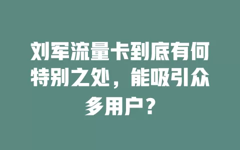 刘军流量卡到底有何特别之处，能吸引众多用户？