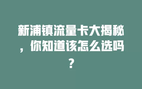 新浦镇流量卡大揭秘，你知道该怎么选吗？