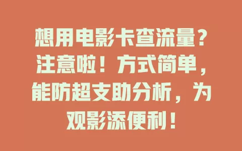 想用电影卡查流量？注意啦！方式简单，能防超支助分析，为观影添便利！
