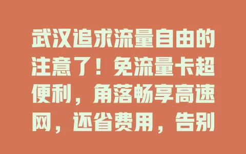 武汉追求流量自由的注意了！免流量卡超便利，角落畅享高速网，还省费用，告别高额套餐，快来关注！