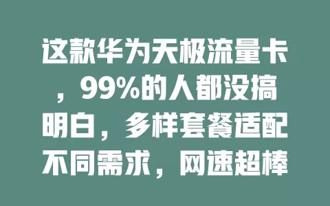 这款华为天极流量卡，99%的人都没搞明白，多样套餐适配不同需求，网速超棒，使用便捷还有窍门！