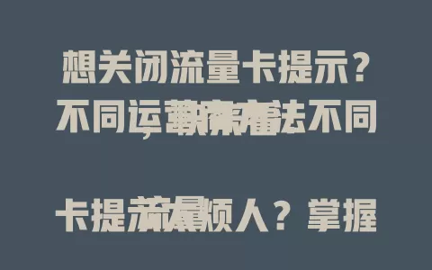 想关闭流量卡提示？不同运营商方法不同，快来看！

流量卡提示太烦人？掌握关闭方法很重要！手机设置或运营商 APP 里能找到开关，了解后使用更顺畅，还能省电量，快摆脱困扰，让手机使用更得心应手！