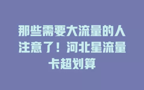 那些需要大流量的人注意了！河北星流量卡超划算