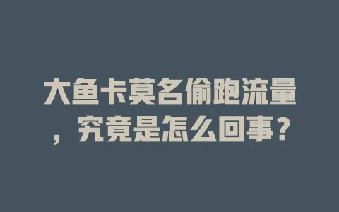 大鱼卡莫名偷跑流量，究竟是怎么回事？