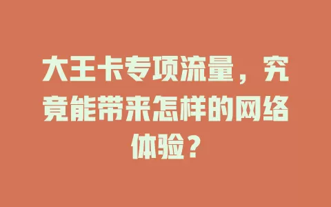 大王卡专项流量，究竟能带来怎样的网络体验？
