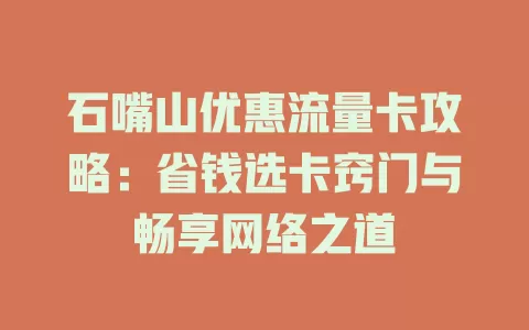 石嘴山优惠流量卡攻略：省钱选卡窍门与畅享网络之道