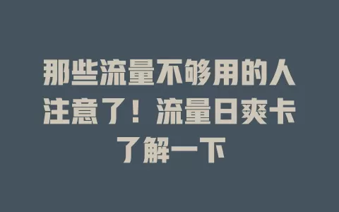 那些流量不够用的人注意了！流量日爽卡了解一下