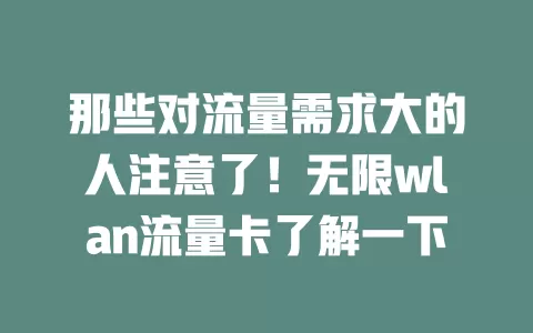 那些对流量需求大的人注意了！无限wlan流量卡了解一下