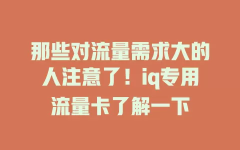 那些对流量需求大的人注意了！iq专用流量卡了解一下
