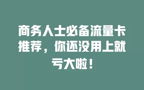 商务人士必备流量卡推荐，你还没用上就亏大啦！