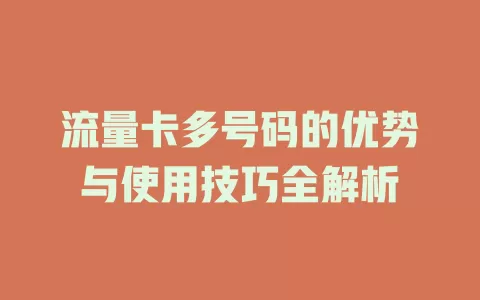 流量卡多号码的优势与使用技巧全解析