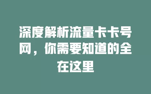 深度解析流量卡卡号网，你需要知道的全在这里