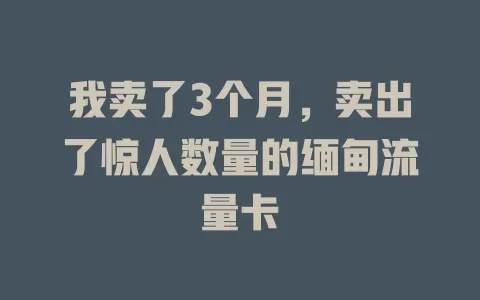 我卖了3个月，卖出了惊人数量的缅甸流量卡