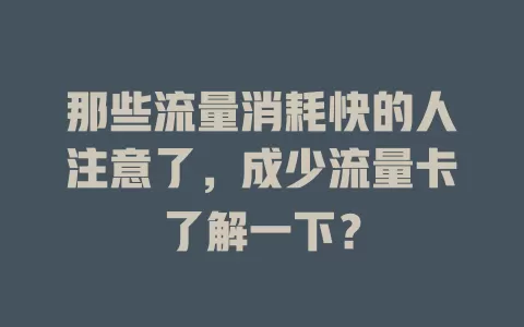 那些流量消耗快的人注意了，成少流量卡了解一下？