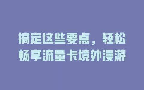 搞定这些要点，轻松畅享流量卡境外漫游