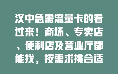 汉中急需流量卡的看过来！商场、专卖店、便利店及营业厅都能找，按需求挑合适的，让网络生活更顺畅