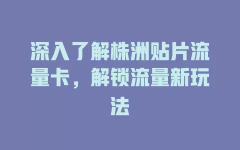 深入了解株洲贴片流量卡，解锁流量新玩法