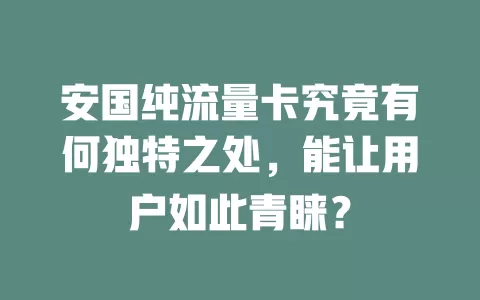 安国纯流量卡究竟有何独特之处，能让用户如此青睐？