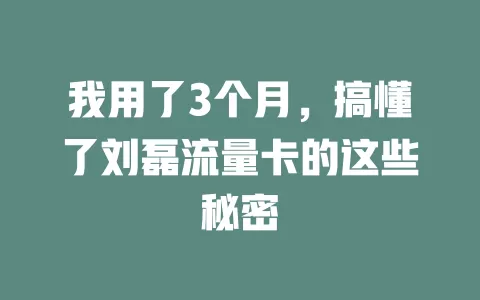 我用了3个月，搞懂了刘磊流量卡的这些秘密