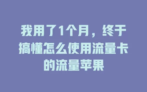 我用了1个月，终于搞懂怎么使用流量卡的流量苹果