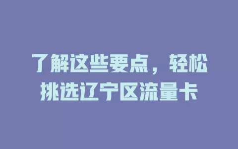 了解这些要点，轻松挑选辽宁区流量卡