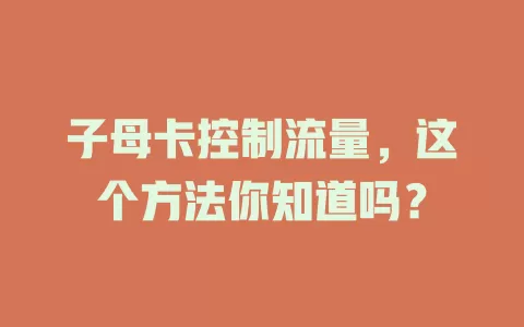 子母卡控制流量，这个方法你知道吗？