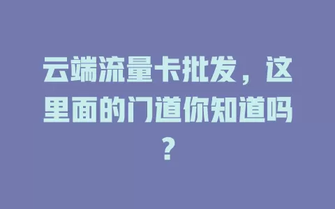云端流量卡批发，这里面的门道你知道吗？