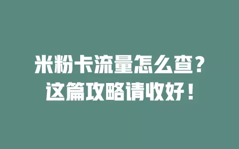 米粉卡流量怎么查？这篇攻略请收好！
