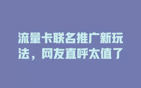 流量卡联名推广新玩法，网友直呼太值了
