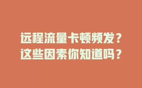 远程流量卡顿频发？这些因素你知道吗？