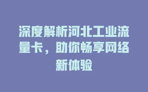 深度解析河北工业流量卡，助你畅享网络新体验