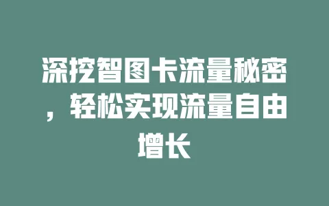 深挖智图卡流量秘密，轻松实现流量自由增长